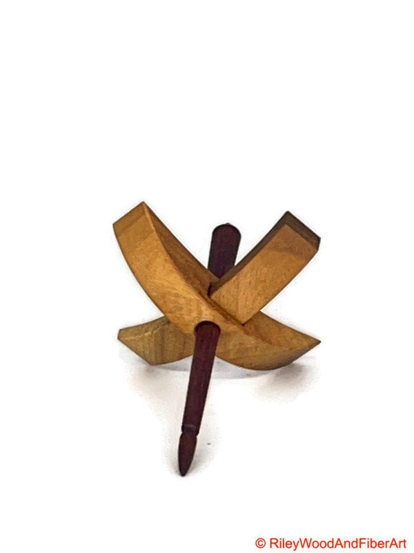Mini Turkish Drop Spindle - Myrtle Whorl with Purple Heart Shaft on white background