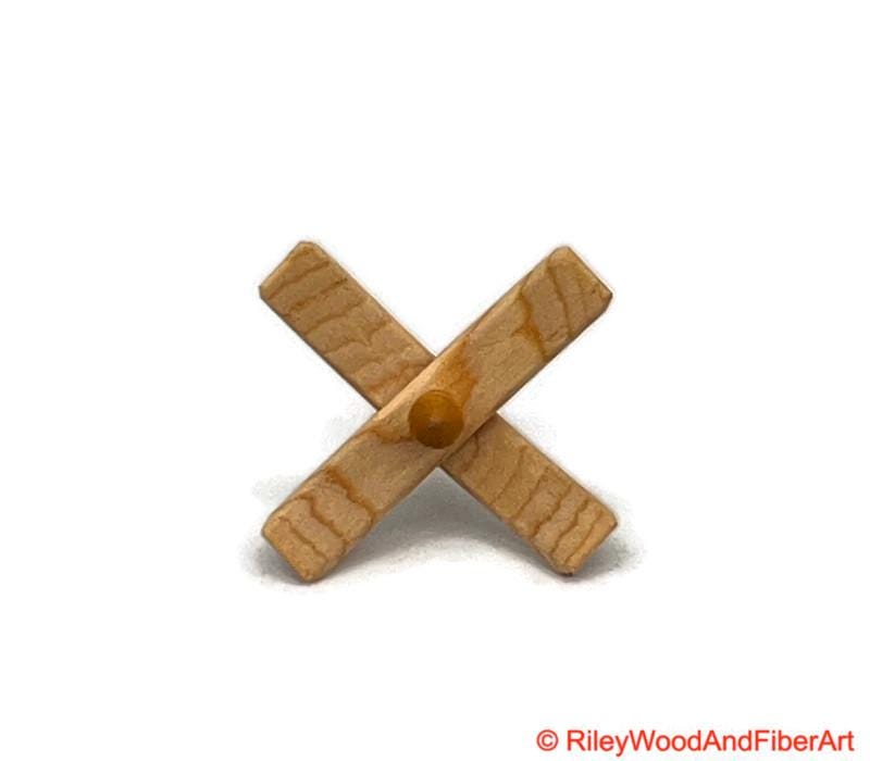 Mini Turkish Drop Spindle - Sitka Spruce Whorl with Curly Maple Shaft on white background