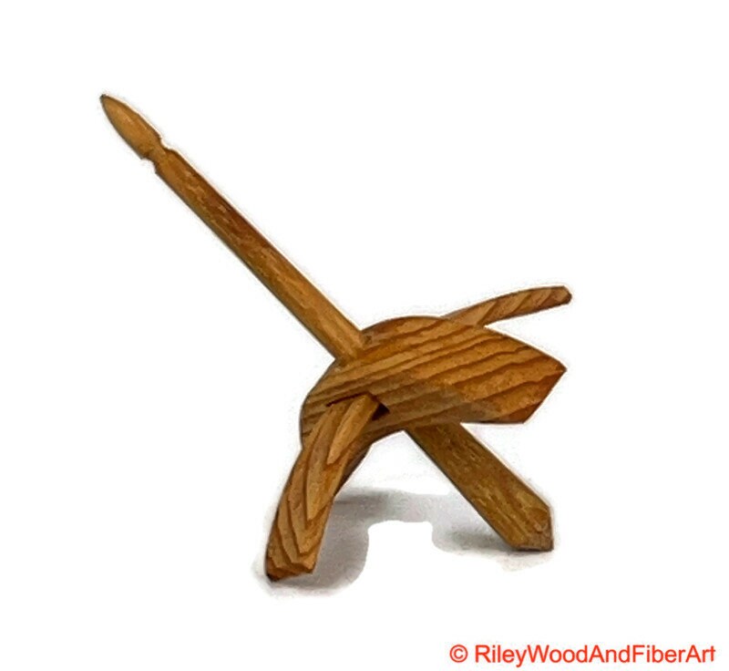 Mini Turkish Drop Spindle - Vertical Grain Douglas Fir Whorl with Hickory Shaft on white background