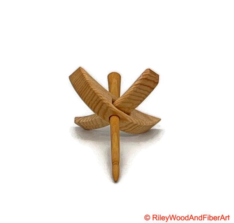 Mini Turkish Drop Spindle - Sitka Spruce Whorl with Apple Shaft on white background