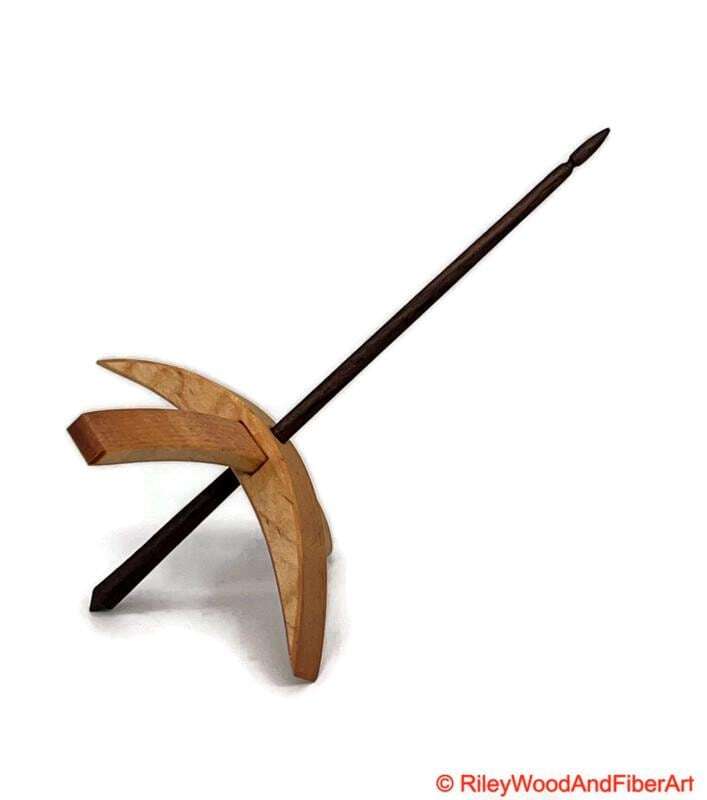 Mega Turkish Drop Spindle - Curly Maple Whorl with Walnut Shaft made by Riley Wood and Fiber Art