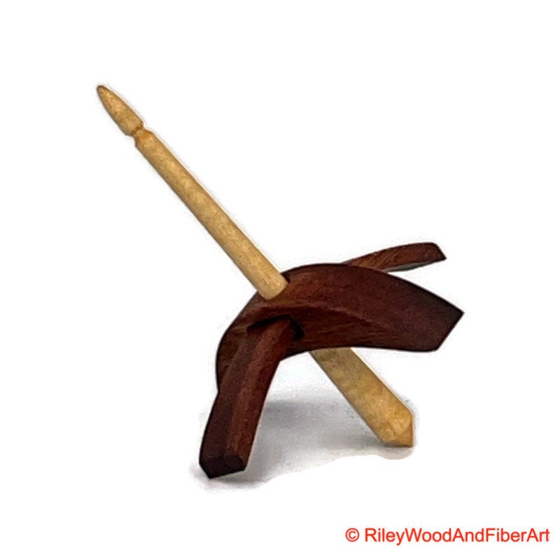 Mini Turkish Drop Spindle - Red Gum Whorl with Curly Maple Shaft on white background