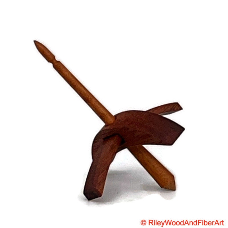 Mini Turkish Drop Spindle - Red Gum Whorl with Cherry Shaft on white background