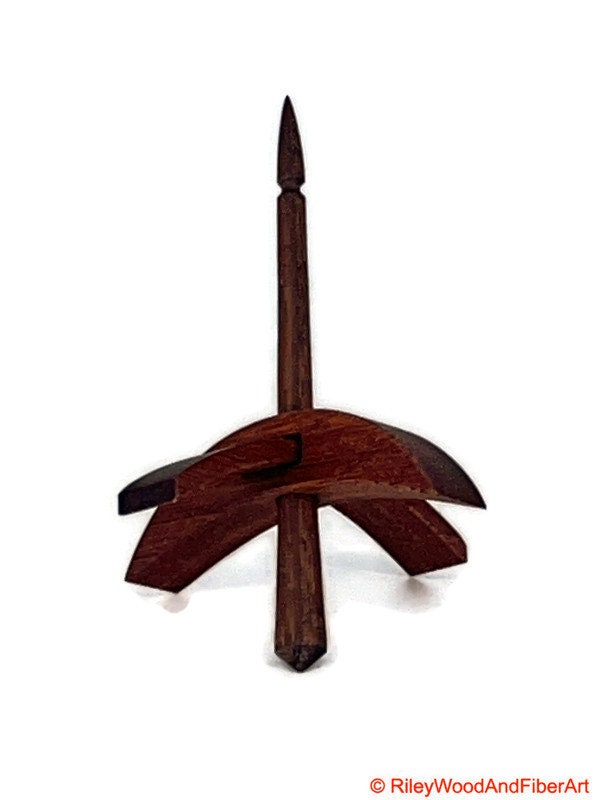 Mini Turkish Drop Spindle - Red Gum Whorl with Walnut Shaft on white background