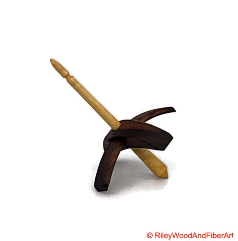 Mini Turkish Drop Spindle - Walnut Whorl with Curly Maple Shaft on white background