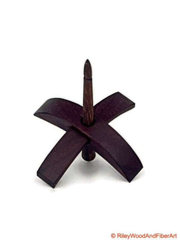 Mini Turkish Drop Spindle - Purple Heart Whorl with Chechen Shaft on white background