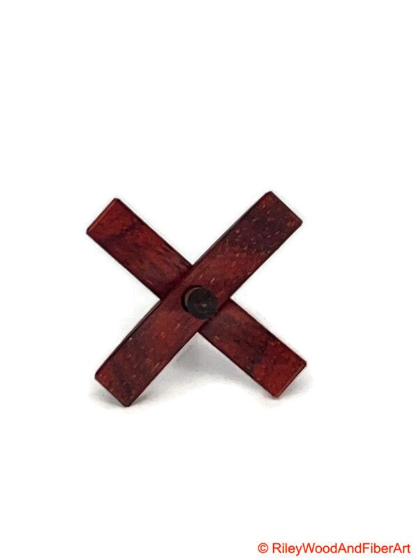 Mini Turkish Drop Spindle - Padauk Whorl with Red Heart Shaft on white background