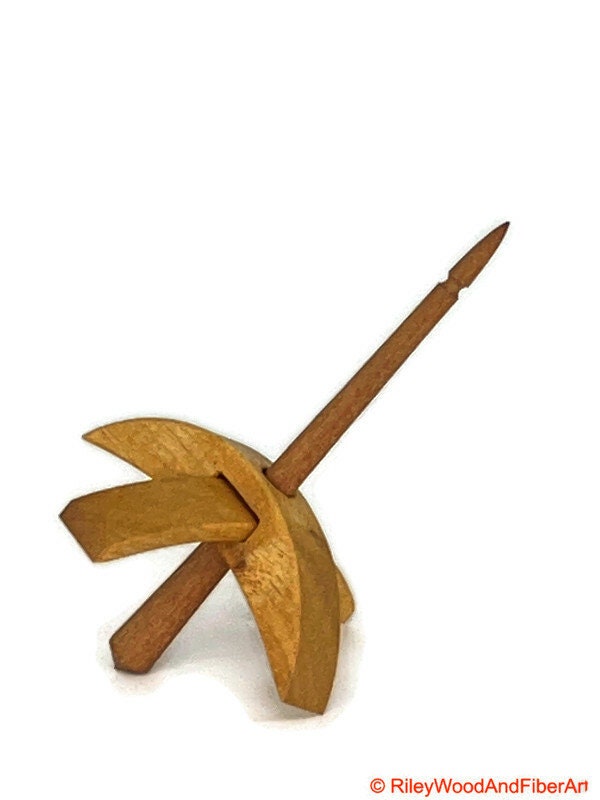 Mini Turkish Drop Spindle - Myrtle Whorl with Maple Heartwood Shaft on white background