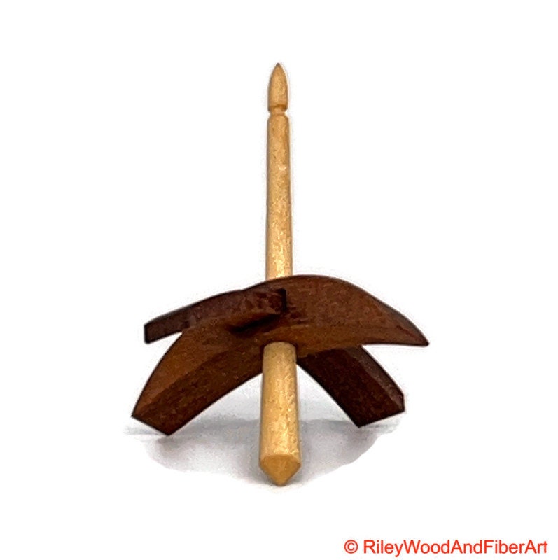 Mini Turkish Drop Spindle - Tzalam Whorl with Maple Shaft on white background
