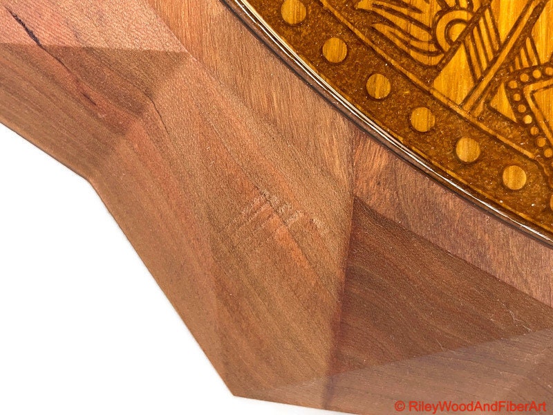 Aztec Sun Stone With 3d Carved Sun on periphery Wall Hanging Large made by Riley Wood and Fiber Art