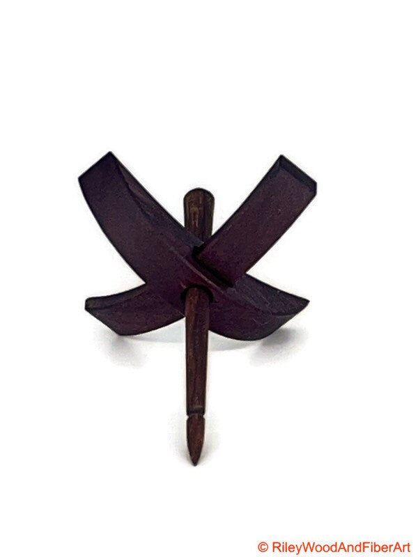 Mini Turkish Drop Spindle - Purple Heart Whorl with Chechen Shaft on white background