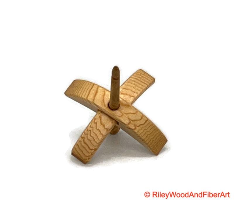 Mini Turkish Drop Spindle - Sitka Spruce Whorl with Hickory Shaft on white background