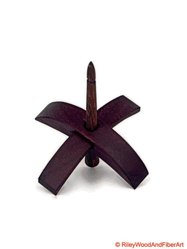 Mini Turkish Drop Spindle - Purple Heart Whorl with Honduran Rosewood Shaft on white background