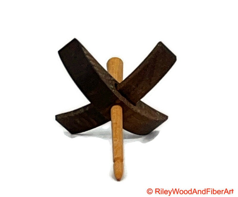 Mini Turkish Drop Spindle - Walnut Whorl with Apple Shaft on white background