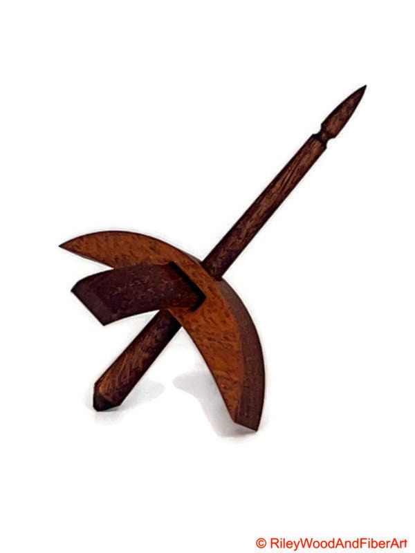 Mini Turkish Drop Spindle - Tzalam Whorl with Chechen Shaft on white background