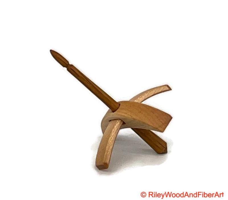 Mini Turkish Drop Spindle - Maple Whorl with White Oak Shaft on white background