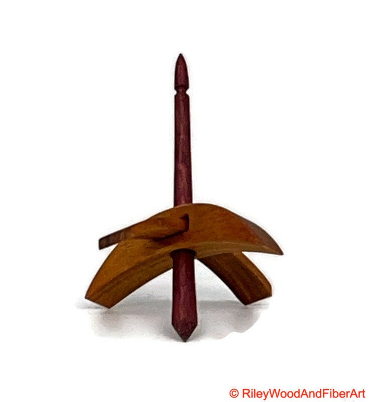 Mini Turkish Drop Spindle - Canary Whorl with Purple Heart Shaft made by Riley Wood and Fiber Art