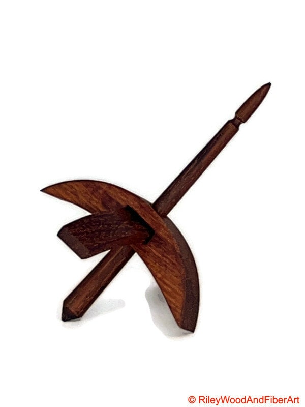 Mini Turkish Drop Spindle - Tzalam Whorl with Honduran Rosewood Shaft on white background