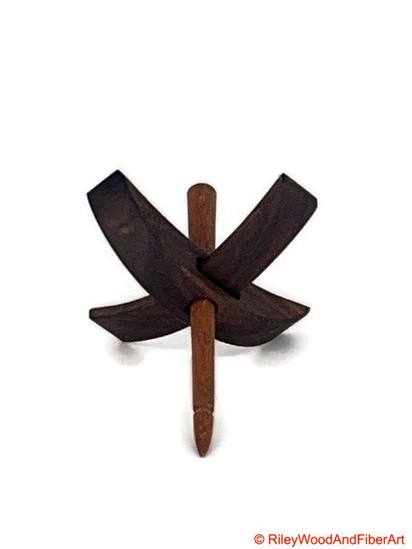 Mini Turkish Drop Spindle - Walnut Whorl with Maple Heartwood Shaft on white background