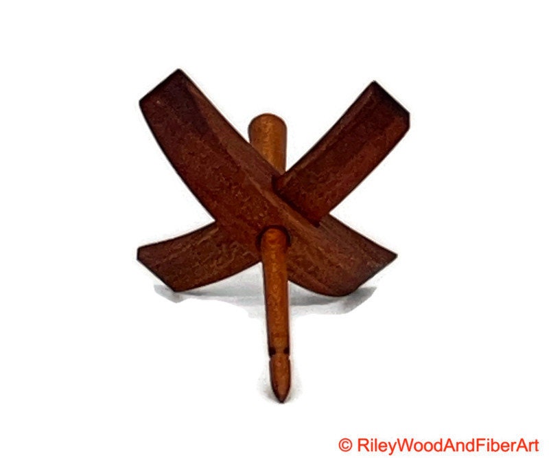 Mini Turkish Drop Spindle - Red Gum Whorl with Cherry Shaft on white background