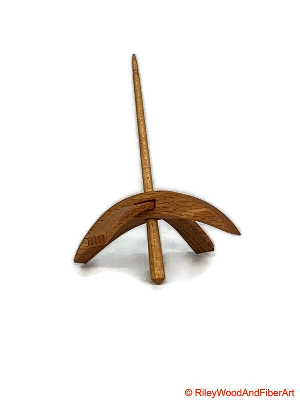 Medium Turkish Drop Spindle - Red Oak Whorl with Maple Shaft made by Riley Wood and Fiber Art