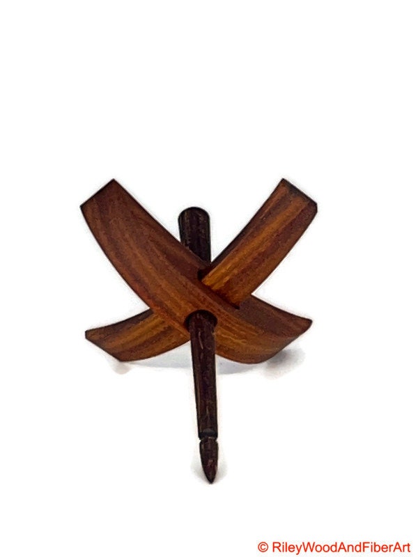 Mini Turkish Drop Spindle - Canary Whorl with Honduran Rosewood Shaft on white background