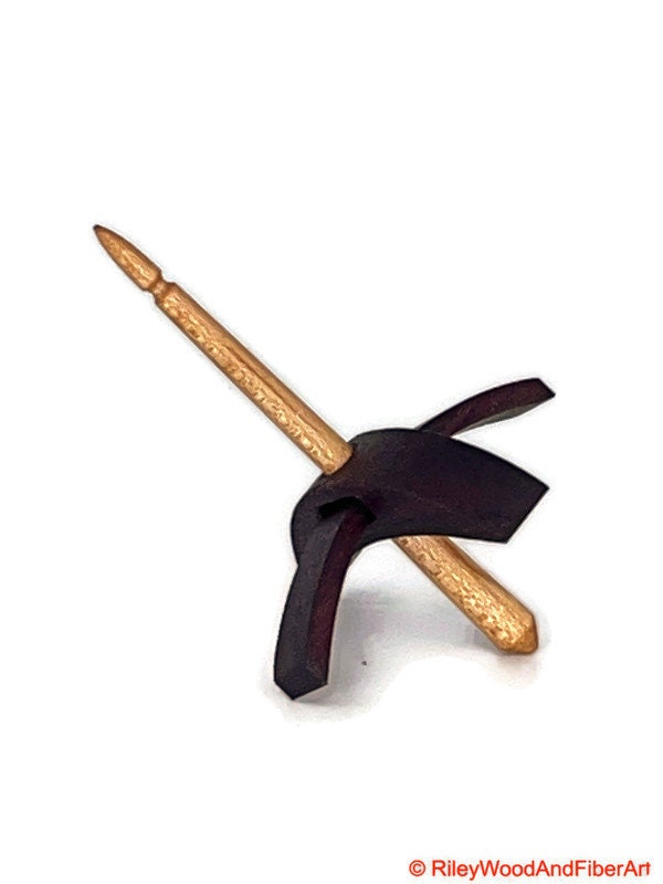 Mini Turkish Drop Spindle - Purple Heart Whorl with Maple Shaft on white background