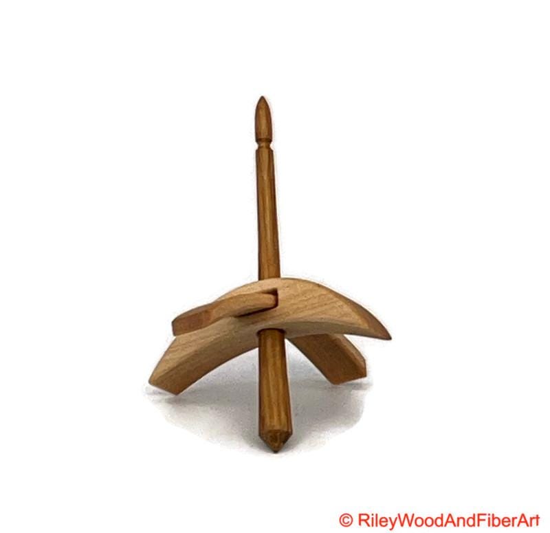 Mini Turkish Drop Spindle - Maple Whorl with White Oak Shaft on white background