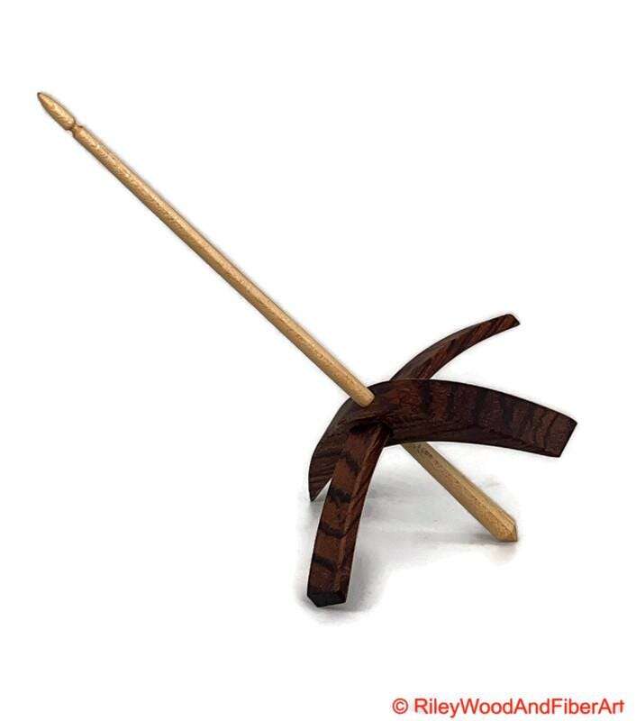 Mega Turkish Drop Spindle - Quartersawn Zebra Whorl with Maple Shaft made by Riley Wood and Fiber Art