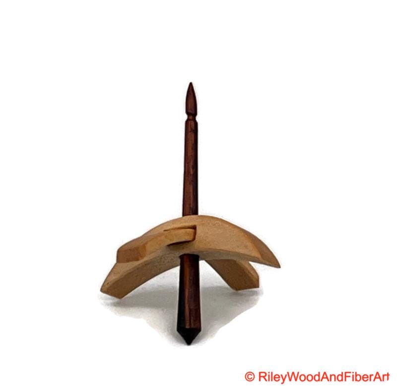 Mini Turkish Drop Spindle - Maple Whorl with Jobillo Shaft on white background