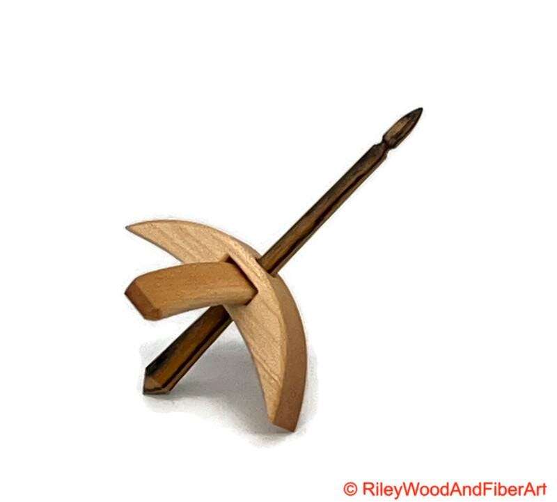 Mini Turkish Drop Spindle - Maple Whorl with Black and White Ebony Shaft made by Riley Wood and Fiber Art