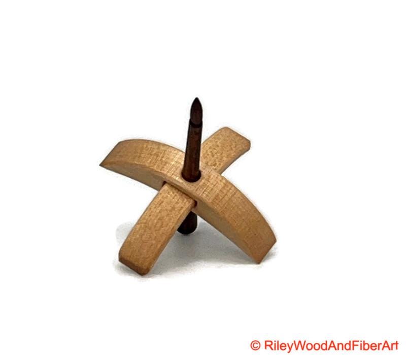 Mini Turkish Drop Spindle - Maple Whorl with Jobillo Shaft on white background