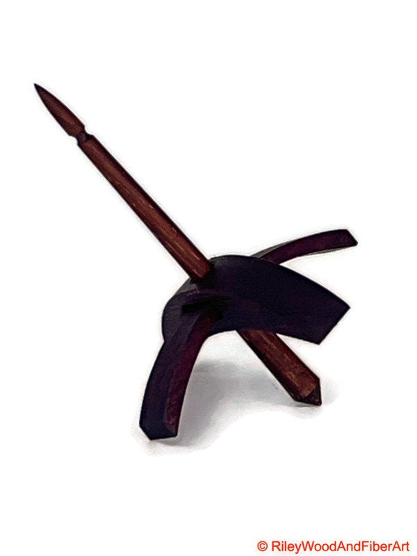 Mini Turkish Drop Spindle - Purple Heart Whorl with Honduran Rosewood Shaft on white background
