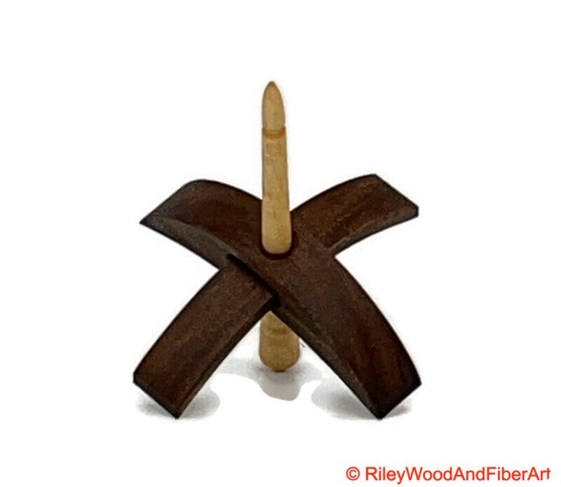 Mini Turkish Drop Spindle - Walnut Whorl with Curly Maple Shaft on white background