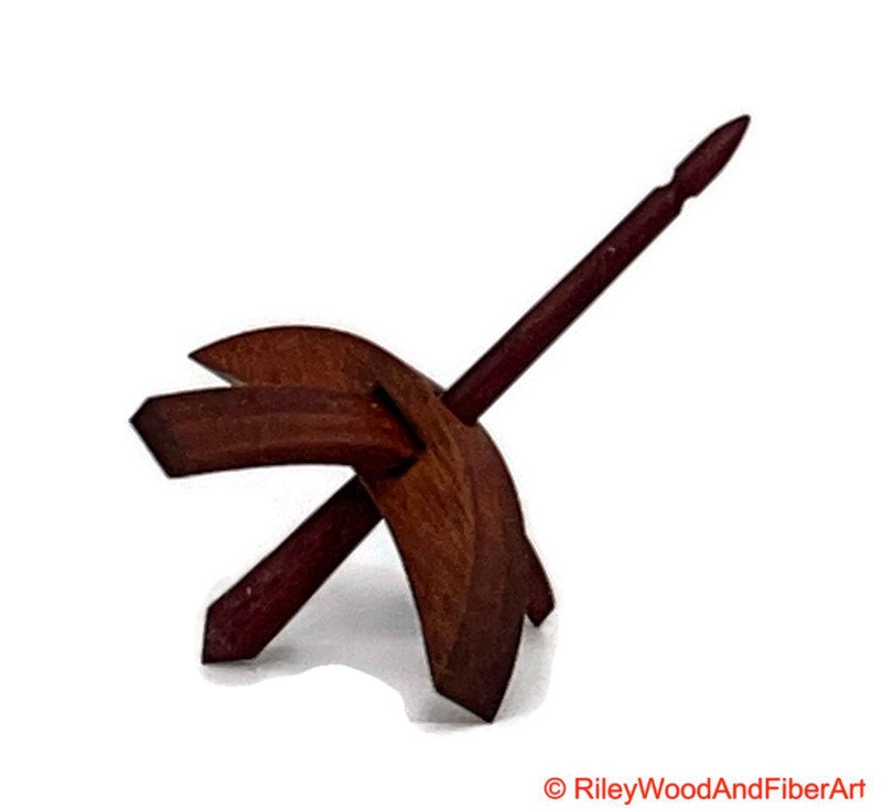 Mini Turkish Drop Spindle - Red Gum Whorl with Purple Heart Shaft on white background