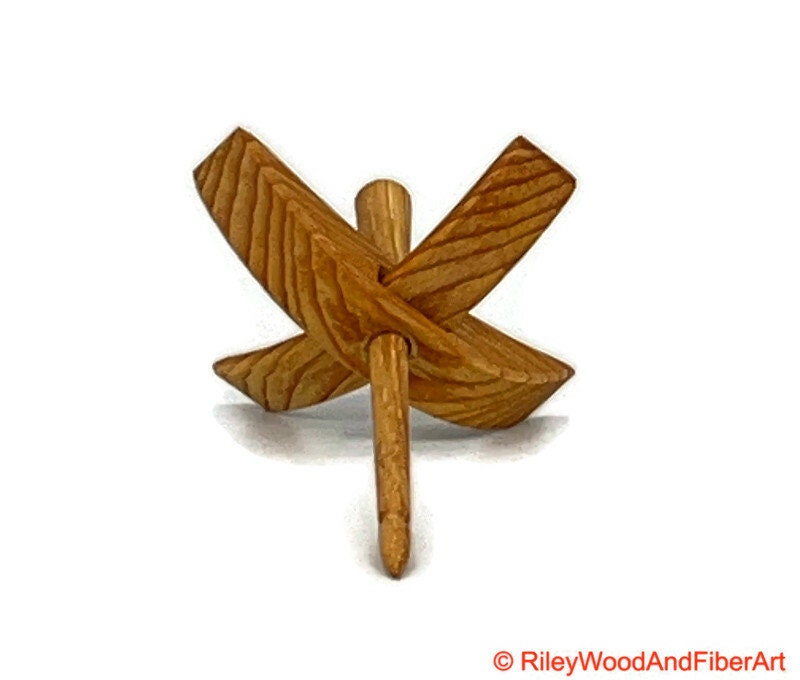Mini Turkish Drop Spindle - Vertical Grain Douglas Fir Whorl with Hickory Shaft on white background