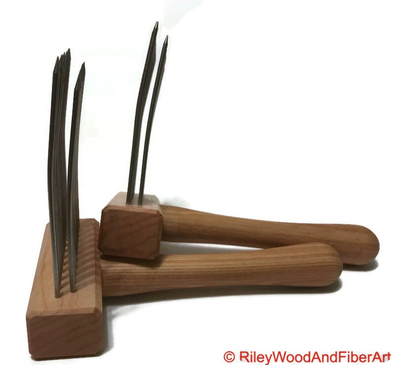 Wool Combs - Pair made by Riley Wood and Fiber Art