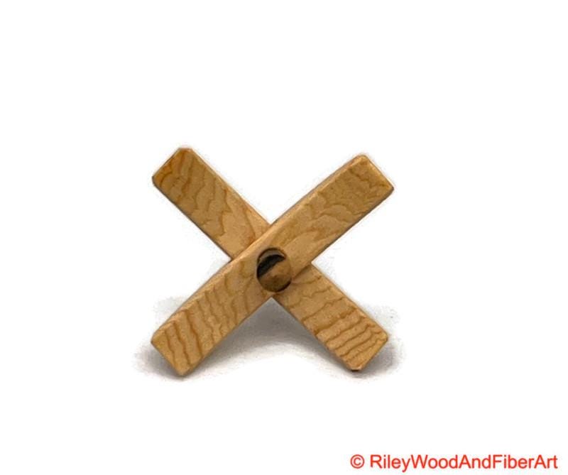 Mini Turkish Drop Spindle - Sitka Spruce Whorl with Black and White Ebony Shaft on white background