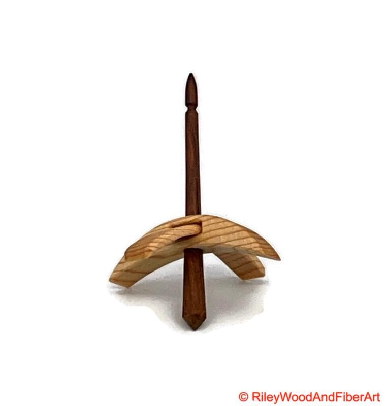 Mini Turkish Drop Spindle - Sitka Spruce Whorl with Cherry Shaft on white background