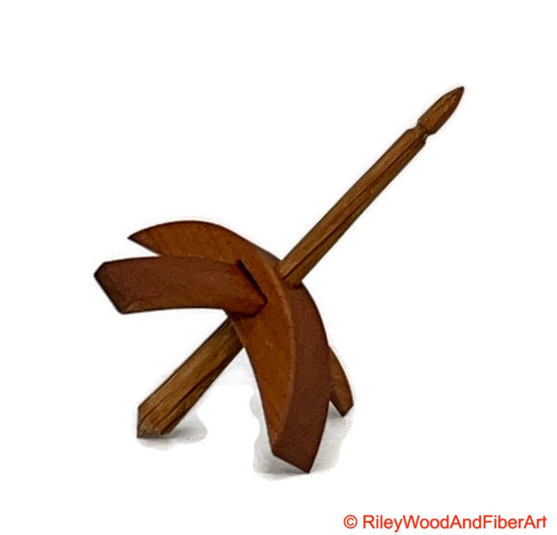 Mini Turkish Drop Spindle - Cherry Whorl with White Oak Shaft on white background