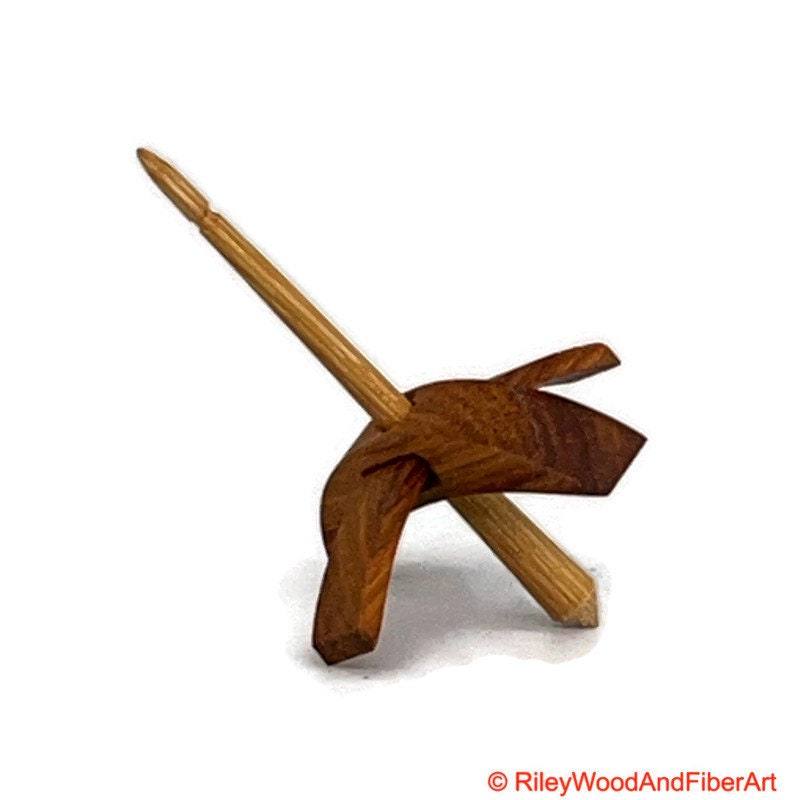 Mini Turkish Drop Spindle - Canary Whorl with Hickory Shaft made by Riley Wood and Fiber Art