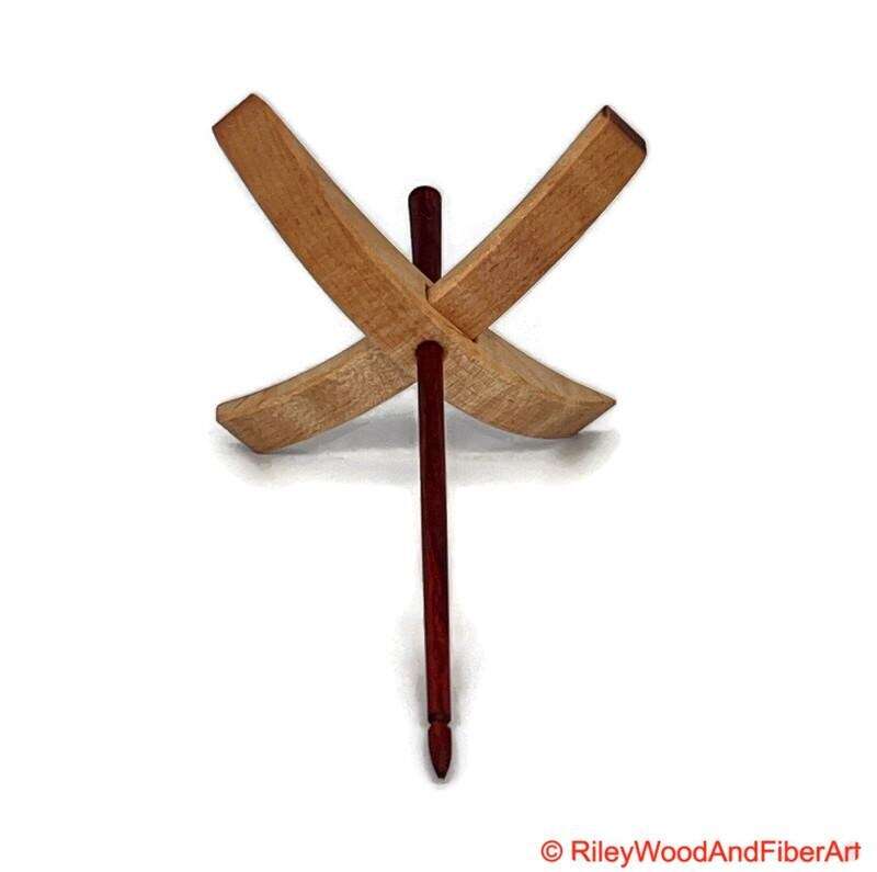 Mega Turkish Drop Spindle - Curly Maple Whorl with Red Heart Shaft made by Riley Wood and Fiber Art