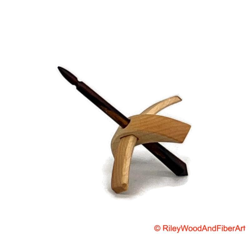 Mini Turkish Drop Spindle - Maple Whorl with Cocobolo Shaft on white background