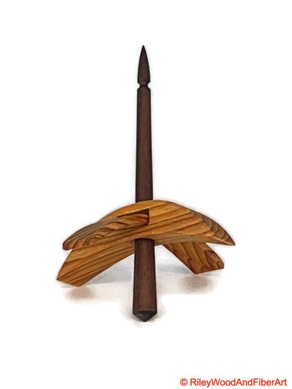 Mini Turkish Drop Spindle - Vertical Grain Douglas Fir Whorl with Walnut Shaft made by Riley Wood and Fiber Art