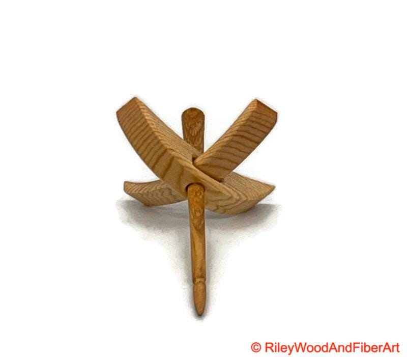Mini Turkish Drop Spindle - Sitka Spruce Whorl with Hickory Shaft on white background