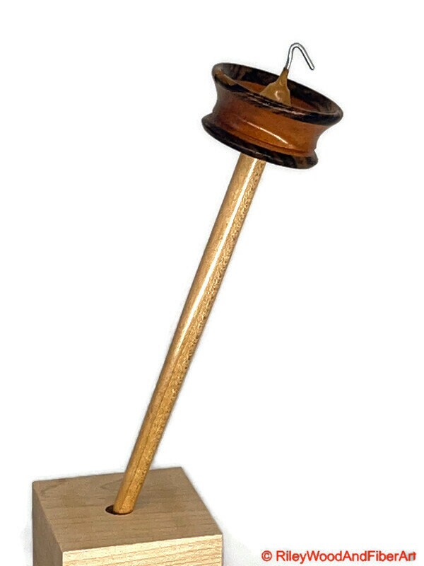 Top Whorl Drop Spindle - Zebra, Mahogany & Maple - 21g Made by Riley Wood and Fiber Art
