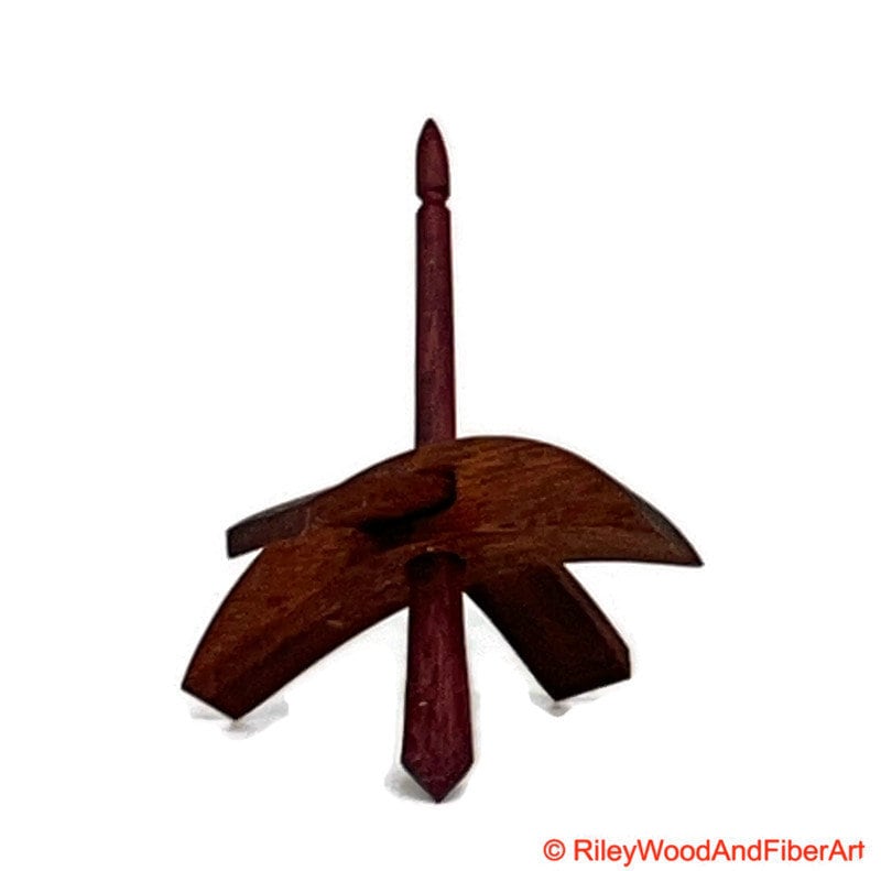 Mini Turkish Drop Spindle - Red Gum Whorl with Purple Heart Shaft on white background