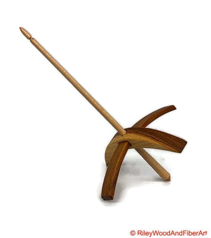 Mega Turkish Drop Spindle - Teak Whorl with Maple Shaft made by Riley Wood and Fiber Art