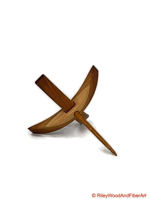 Medium Turkish Drop Spindle - Cherry at Demarcation Whorl with White Oak Shaft made by Riley Wood and Fiber Art